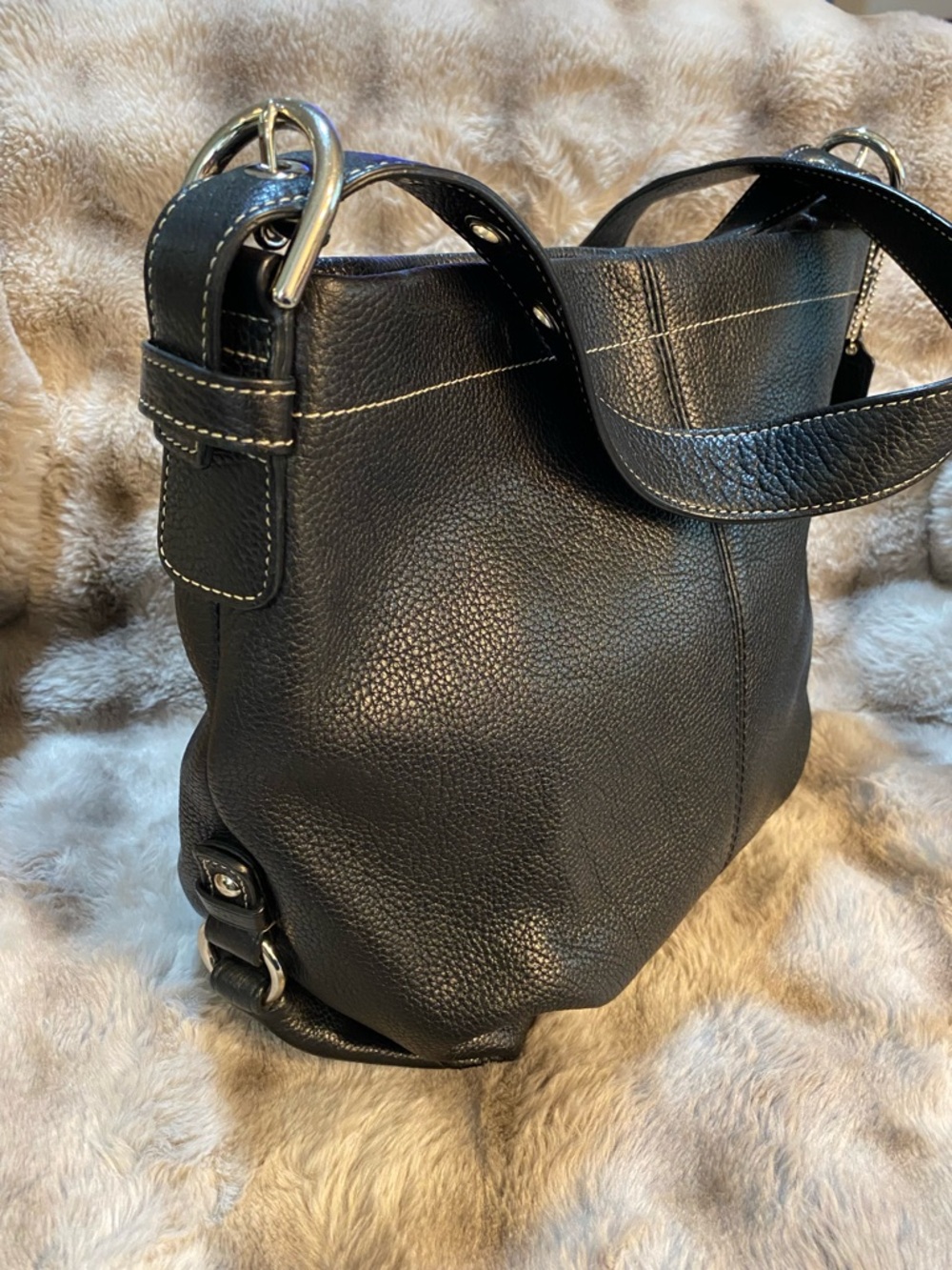 Coach Black Pebbled Leather Shoulder Bag with Silver Hardware